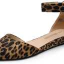 DREAM PAIRS Women's Low Wedge Round Toe Ankle Strap Dress Comfortable Casual Flats Shoes (11) Leopard-suede