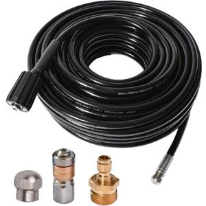 100FT 5800 PSI Pressure Washer Hose Jetter Nozzles Kit 1/8NPT Sewer Drain Rotating Quick Connect Nozzle Button Nose With M22-14/15mm Double Rod Thread Brass Replacement