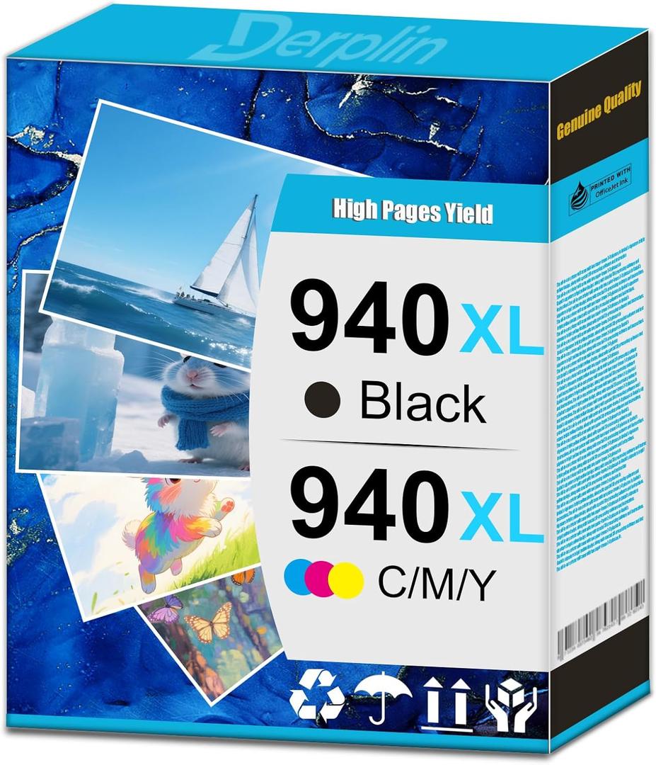 940XL 940 XL High Yield Ink Cartridge Use for Officejet Pro 8000 8500 8500A Plus Printers (4 Pack)