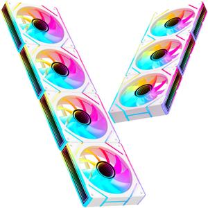 7PCS ARGB Fan- 4 Forward Fans +3 Reverse Fans28 LED,120mm 4pin PWM Silent Computer Case Cooler Fan,Up to 1,500RPM PC Cooling,White