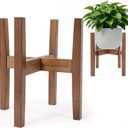 Natural Bamboo Plant Stand Indoor, Adjustable Plant Shelf Indoor Fits 8-12 Inch Pots, Mid Century Modern Decor to Refresh Your Space(Pot & Plant Not Included) 10.33 x 10.33 x 11.2 inches