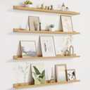 Fun Memories Picture Ledge Shelf for Wall, Floating Shelves Set of 4, 36 Inch Long Nursery Book Shelves for Toys Storage, Kids Bookshelf Wall Mounted for Books Photo Frames, Oak