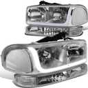 DNA MOTORING HL-LB-SIERRA99-CH-CL1 4PCs LED DRL Strip Headlight+Bumper Lamp[99-07 GMC Sierra/Yukon],Chrome Clear