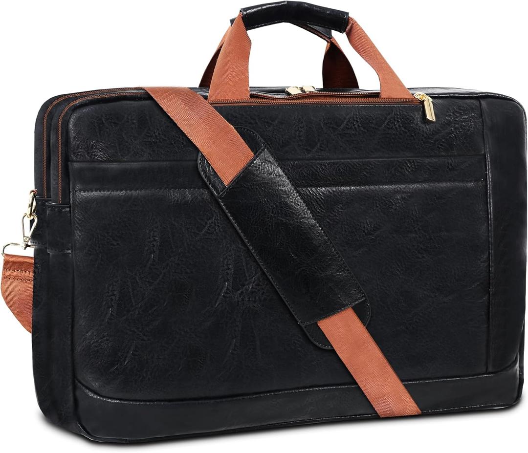 Stuery Faux Leather Messenger Bag for Men 17-17.3 Inch: Laptop Bag Briefcase Computer Handbags Shoulder Crossbody Bag with Padded Laptop Sleeve for Work College Travel, Black Brown