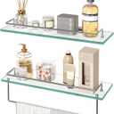 HOOBRO Glass Shelves for Bathroom, 15.7 Inch Floating Glass Shelf for Wall, Set of 2 Tempered Stainless Steel Wall Mounted Stand for Toilet, Room Decor, Silver SV02BJ01