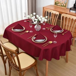 Burgundy Oval Tablecloth, 52 x 70 Inch, Stain and Wrinkle Resistant Machine Washable Polyester Table Cloth, Fabric Table Cover for Dining Buffet Party and Outdoor Use