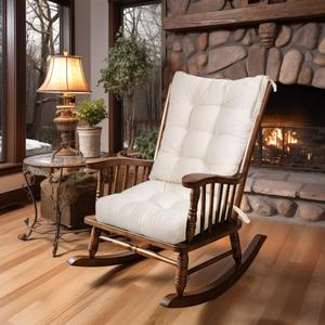 Lokex Rocking Chair Cushion Only,Tufted Non-Slip Comfortable Rocking Chair Cushions Indoor with Ties,Striped Rocking Chair Pads (White, 28x18/18x18)