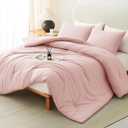CozyLux Queen Comforter Set Blush Pink, 3 Pieces Solid Comforters Queen Size Breathable Bedding Sets, Luxury Soft Lightweight Bed Set with Down Alternative Comforter and 2 Pillowcases for All Seasons
