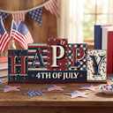 Yousoontic 4th of July Memorial Day Table Decorations Reversible Patriotic Wooden Sign Red White Blue Tabletop Centerpiece Farmhouse 250th Anniversary Decor for Home Office Desk Shelf Tiered Tray