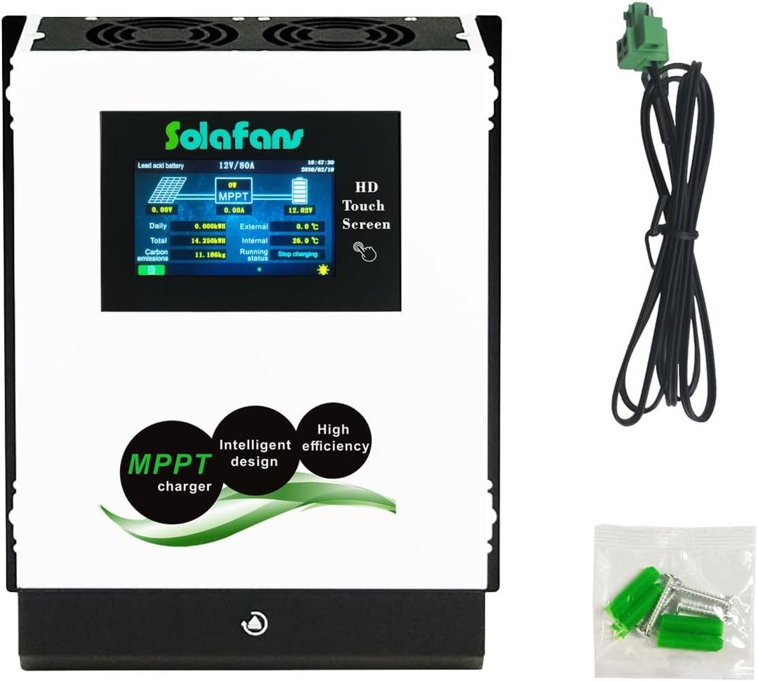 SOLAFANS 48V 80A MPPT Solar Charger 4.3" HD Touch Screen PV DC150V 4.4KW Multi-Language 12V/24V/36V Bluetooth for Off Grid/RV Applications