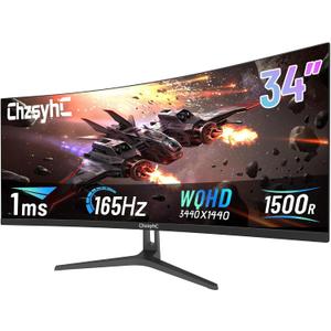 34 Inch Ultrawide Curved Gaming Monitor - WQHD 3440x1440p, 165Hz, 120% sRGB, FreeSync, VESA Mountable (DP&HDMI Cable Incl.) - Immersive PC Monitor for Gamers & Professionals, Black