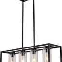 XILICON Black Dining Room Chandeliers Lighting Fixture Linear Pendant Modern 4-Light with Glass Shades Vintage Farmhouse Ceiling Light Hanging for Kitchen Island Cafe Bar