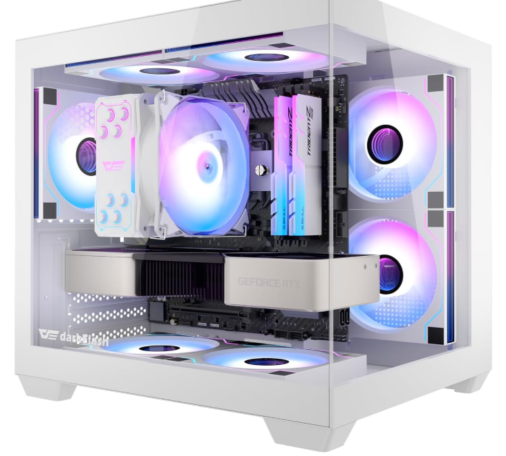 darkFlash ITX PC Case, Pre-Install 3 PWM ARGB Fans Computer Case, Full View Dual Tempered Glass ITX Case, Mini Size, Supports 240mm AIO(C275P) (White)