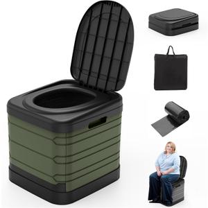 CAMPERFECT XXL Portable Toilet for Adults, Upgraded Camping Toilets Collapsible Toilet Extra Large 16.7-inch High Porta Potty for Camping Outdoor Activities and Travel, 18.1*16.7''*16.7'' (Green)