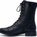 ABSOLEX Womens Lace up Round Toe Low Heel Combat Boots