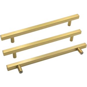 Goldenwarm Brushed Brass Cabinet Pulls Kitchen Hardware Drawer Pulls 7-1/2 Inch Hole Centers - LS1212GD192 Square T Bar Gold Handles Dresser Cupboard Door Handles Stainless Steel 20 Pack