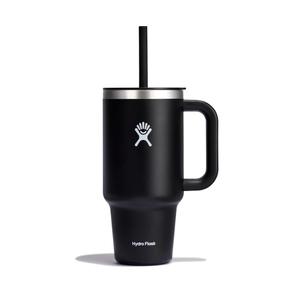 Hydro Flask Travel Tumbler with Handle, Lid and Straw - Insulated Stainless Steel in 32 Oz Black