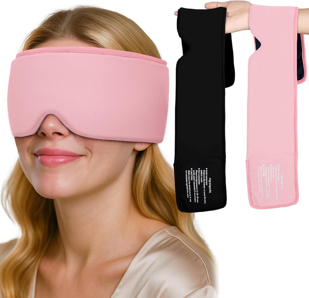 FACEMOON Cooling Eye Masks with Flexible Gel - Cold Compress Ice Pack for Puffy Eyes Migraines Headache Stye Sinus After Surgery Therapy - Reusable 2 pcs for Family Black Pink