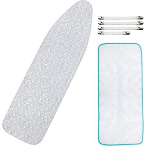 Dalykate Ironing Board Cover and Pad, 15" x 54", Thick Padding, Elastic Edge, Scorch & Stain Resistant, Includes Fasteners & Mesh Cloth (White Waves)