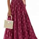 dowerme Maxi Dresses for Women 2026 Summer Ruffle Sleeve V Neck Smocked A Line Floral Boho Tiered Sundress Spring Outfit (Medium, Burgundy)