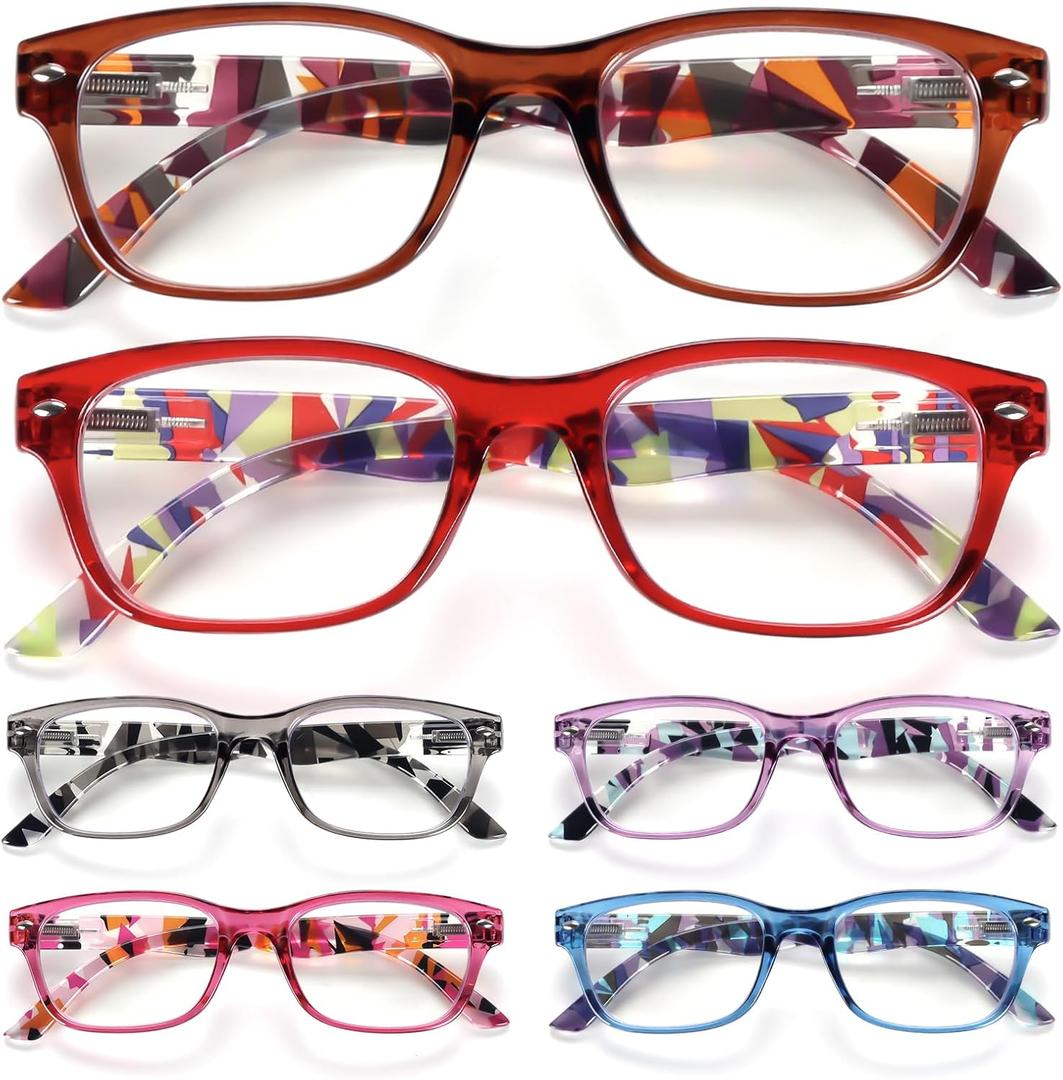 6 Pack Reading Glasses for Women Men Blue Light Blocking Spring Hinge Computer Readers, Anti Eyestrain/Glare (6 Mixed C9)