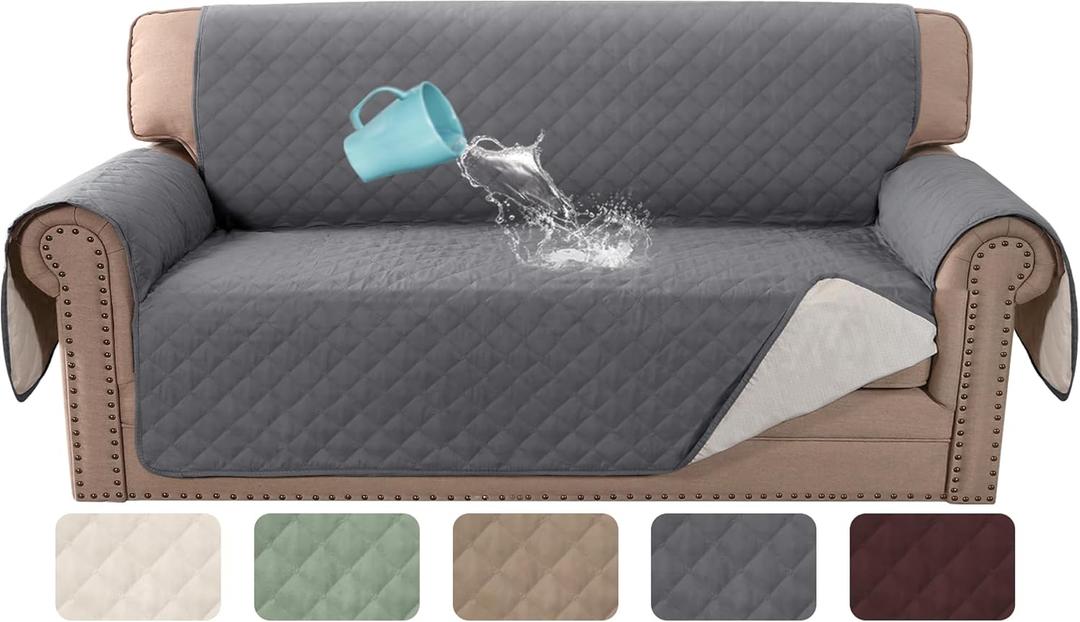 H.VERSAILTEX Loveseat Covers for 2 Cushion Couch Sofa Cover for Dogs 100% Waterproof Furniture Protector Cover with Elastic Straps for Pet Cat(Loveseat, Rocket Gray)