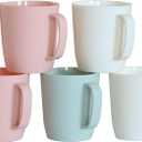 Coffee Mugs Set of 5, 10 Ounce Unbreakable Plastic Cups With Handle, 3 Basic Colors, Dishwasher Safe