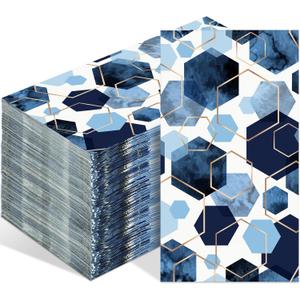 Tinlade 100 Pcs Disposable Paper Hand Towels for Bathroom, Paper Guest Towels for Powder Room Disposable Dinner Napkins for Birthday Bridal Shower Tea Party Supplies Table Decor (Blue Hexagon)