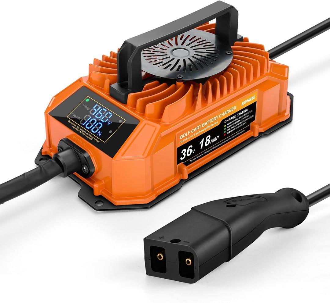 Kohree Golf Cart Charger 36 Volt 18 Amp for EZGO TXT Lead Acid Battery with LED Real-time Progress Display 2-Pin D Style Plug