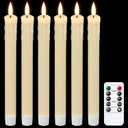 GenSwin Drip Wax Flameless Taper Candles Flickering with 10-Key Remote, Battery Operated Led Warm 3D Wick Light Window Candles Real Wax Pack of 6 Christmas Home Wedding Decor(Ivory, 0.78 X 9.64 Inch)