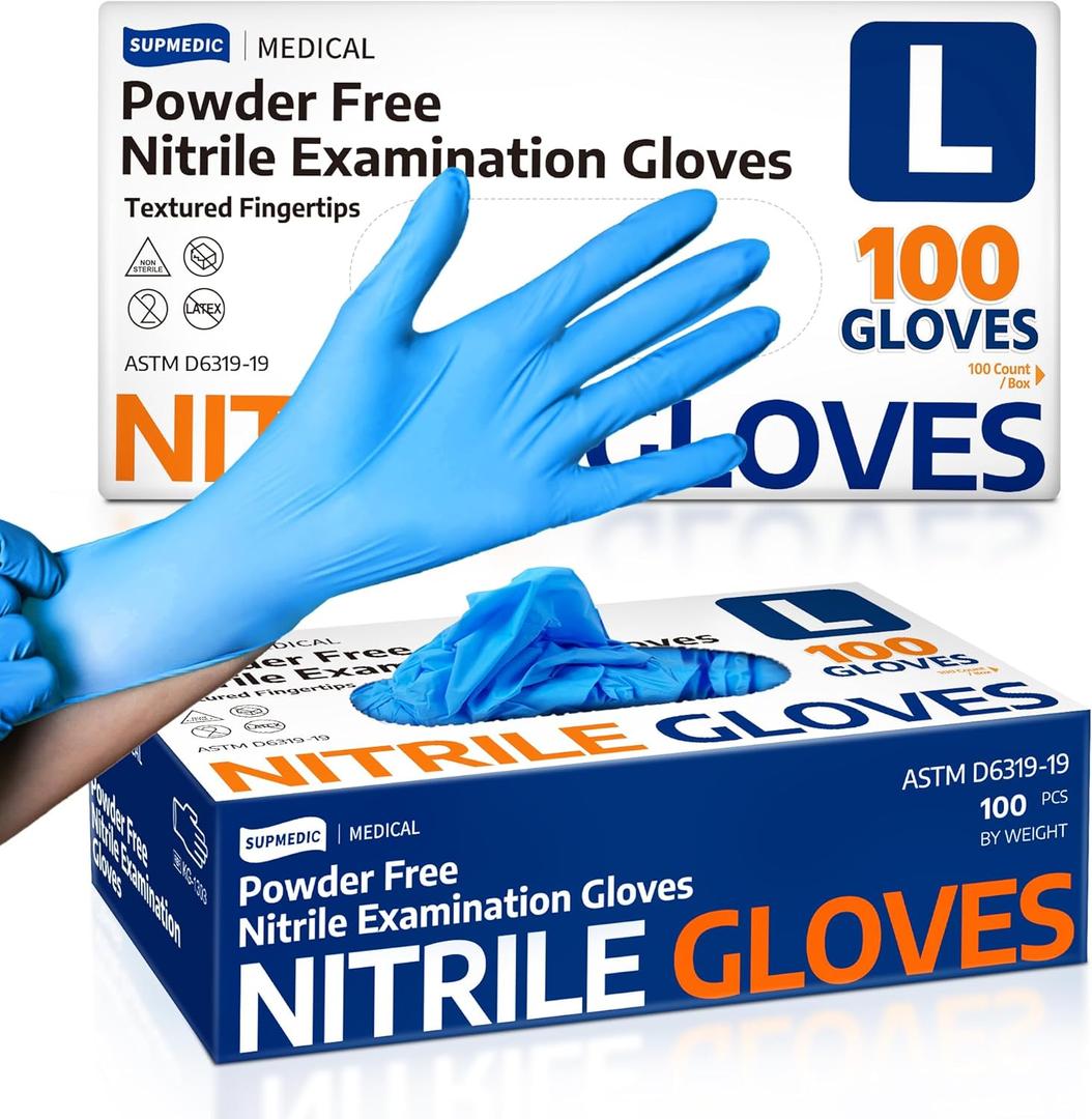 Supmedic Medical Soft Max Nitrile Exam Gloves, 100 Count Latex-Free Powder-Free Non-Sterile Food Safe Disposable Glove, Blue