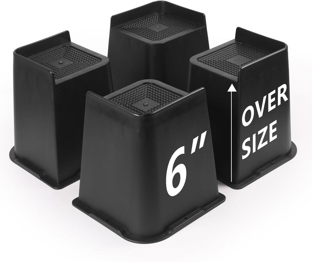 Bed Risers 6 inch Heavy Duty 4 Pack, L Shape Furniture Risers 6 inch, Oversized Lifts Risers for Couch, Table, Sofa, Desk, Chairs Legs, Dorm Beds Frame (Black 4-Pack, 6 inch)