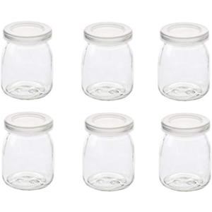 6 Pcs Yogurt Pudding Jars Bottles With Plastic Lids Ideal for Jam, Honey, Wedding Favors, Shower Favors, Baby Foods (7 oz (200ml))