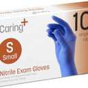 Caring Nitrile Exam Gloves, Blue, Powder-Free, Disposable Gloves for Medical Care, First Aid, Cleaning, Food Prep S