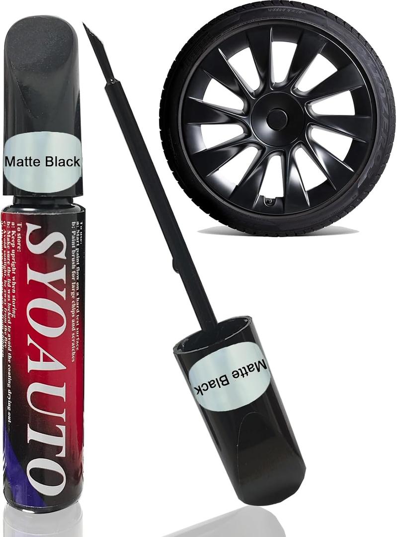SYOAUTO Matte Black Rim Touch Up Paint For Tesla Model Y 20" Induction Wheel Touch Up Paint Pen Rim Scratch Repair Curb Rash Pen(Matte/Satin Black), 0.4 Fl Oz