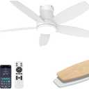 AQUBT 42 Inch Ceiling Fans with Lights, Quiet Reversible Fan with Remote & APP Control, 6-Speed, 3 Color Temperatures Dimmable LED, DC Motor, Low Profile Ceiling Fan for Bedroom Living Room（White）