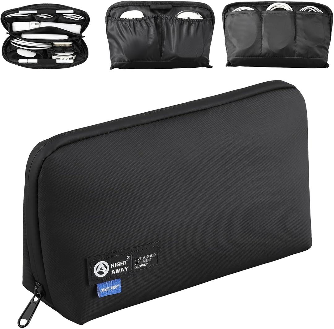 RIGHT AWAY Travel Tech PouchWaterproof Cord CaseElectronics Organizer Travel CaseCable Organizer Storage Bag For Phone, Charger, Accessories (Black,Medium)
