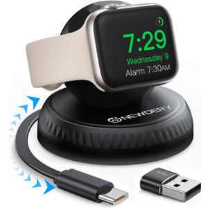 NEWDERY Retractable for Apple Watch Charger Stand, Portable Fast Wireless Magnetic Charging Station with USB C Cable for iWatch Ultra Series 10/SE/9/8/7/6/5/4/3/2/1, Black