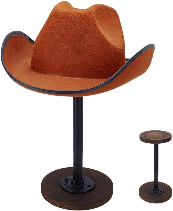 PH PandaHall Rustic Hat Display Stand, Vintage Wooden Hat Holder Rack Tabletop Helmet Stand Cowboy Hat Cap Storage Organizer for Closet Home Store, Wig, Hat, Helmet, Brown, 1 Pack, 10" High