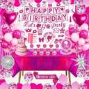 Hot Pink Birthday Party Decorations 99 Pcs, Pink Happy Birthday Party Decorations for Women, Girl with Banner, Hanging, Backdrops, Foil Balloons, Tableware, Tiara, Sash, Sunglasses