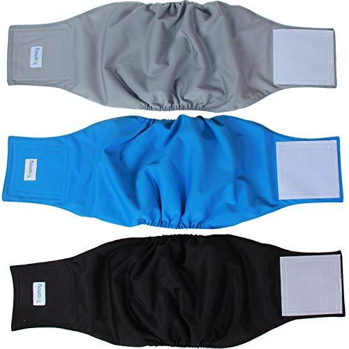 Teamoy Reusable Wrap Diapers for Male Dogs, Washable Puppy Belly Band Pack of 3 (XXL, 29"-34" Waist, Black+ Gray+ Lake Blue)
