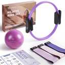 LIONSCOOL Pilates Ring Set  14" Anti-Deformation Magic Circle with Padded Handles, Mini Ball, Resistance Bands, Guide & Bag