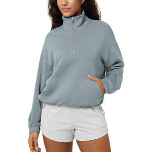 ODODOS Women's Modal Soft Cinchable Sweatshirts Half Zipper Funnel Neck Oversize Pullover with Pockets, Grey Blue, Medium