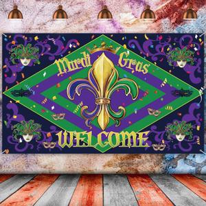 Blulu Mardi Gras Backdrop, Extra Large Photo Booth Background with Green, Purple, 70.8 x 43.3 Inch, Durable Polyester Fabric