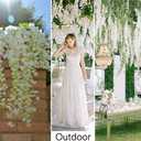 12Pcs Artificial Wisteria Flowers 3.6 Feet/Piece White Dense Artificial Fake Wisteria Vine Ratta Hanging Garland Silk Flowers String Home Party Wedding Decor(White-Dense)