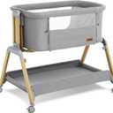 3 in 1 Baby Bassinet, Rocking Bassinets with Comfy Mattress and Wheels, Adjustable Height Bassinet Bedside Sleeper, Easy Folding Portable Crib for Newborn (Grey)