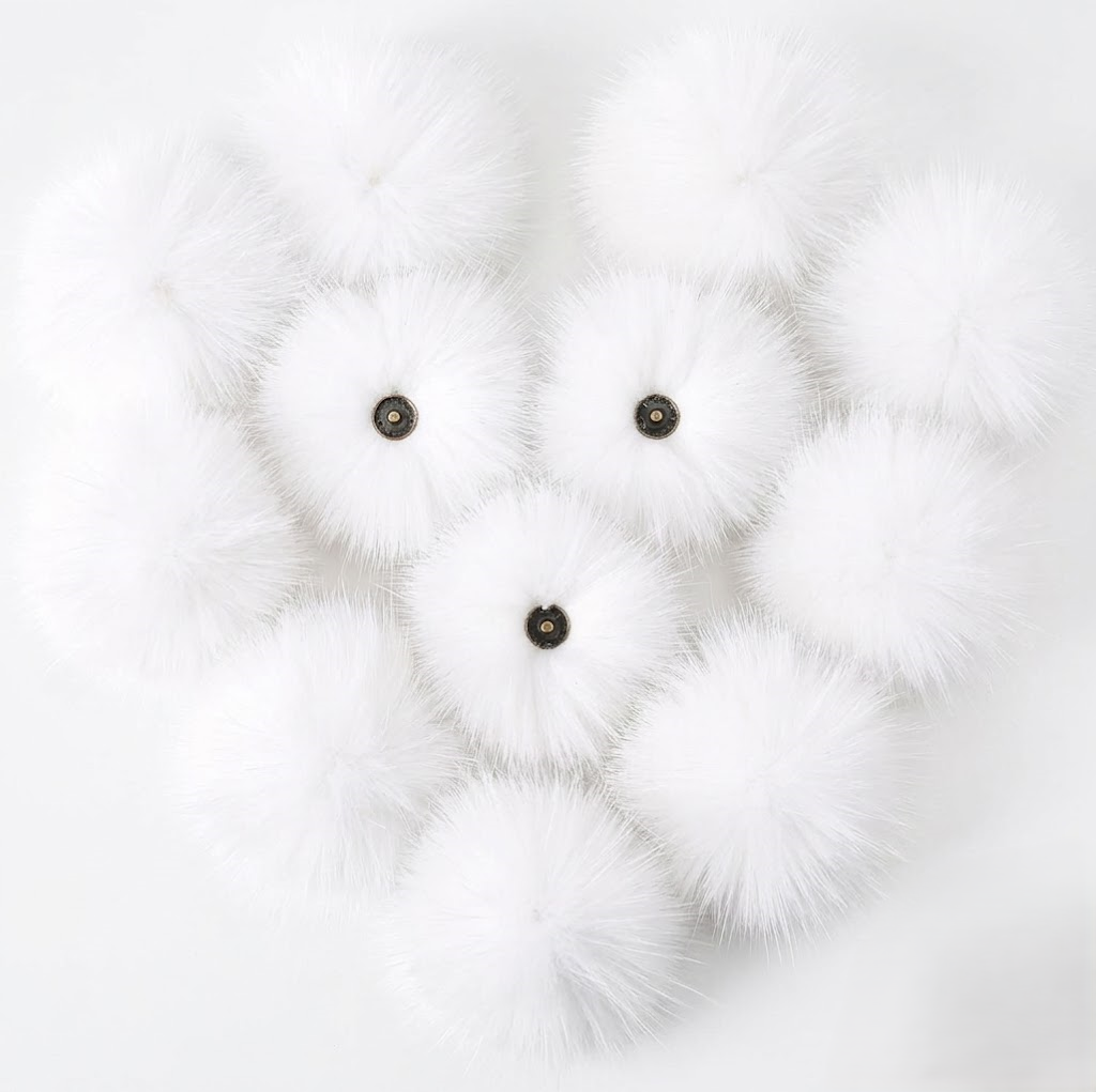 Juinte 4 Pcs 6 Inch Large Fur Pom Pom Balls for Hats Fluffy Faux Fur Pompom Balls with Snap Button for Hat Shoes Scarves Bag Charms DIY Crafts
