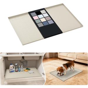 URMONA Waterproof Silicone Under Sink Mat 28'' x 22'' Shelf Liner for Kitchen and Bathroom, Cabinet and Counter Protector, Storage and Organizers, Litter Mat, Pet Cat Puppy Essentials(Cream)