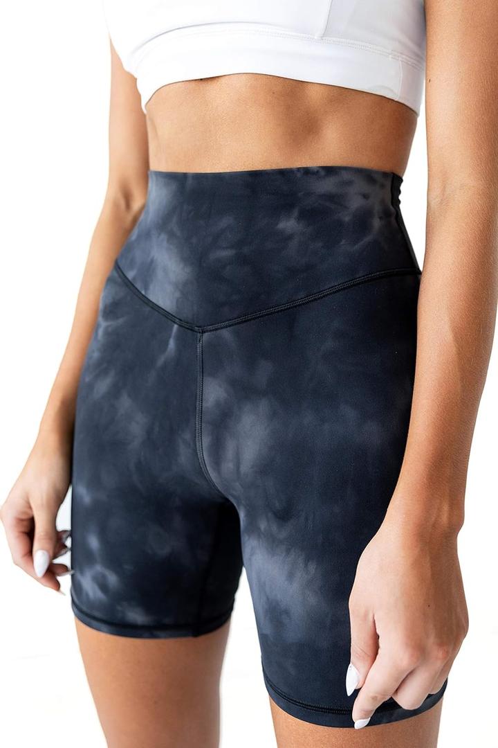 Kamo Fitness Ellyn High Waisted Yoga Shorts 6" Inseam Butt Lifting Tie Dye Soft Workout Pants Tummy Control (Medium)