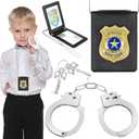 Police Toys, Kids Policeman Pretend Play Toys with Police Badge and Metal Handcuff for Kids Boys and Girls, Detective Cop Spy FBI Agent Cosplay Accessories, Party Birthday Halloween Christmas Gifts